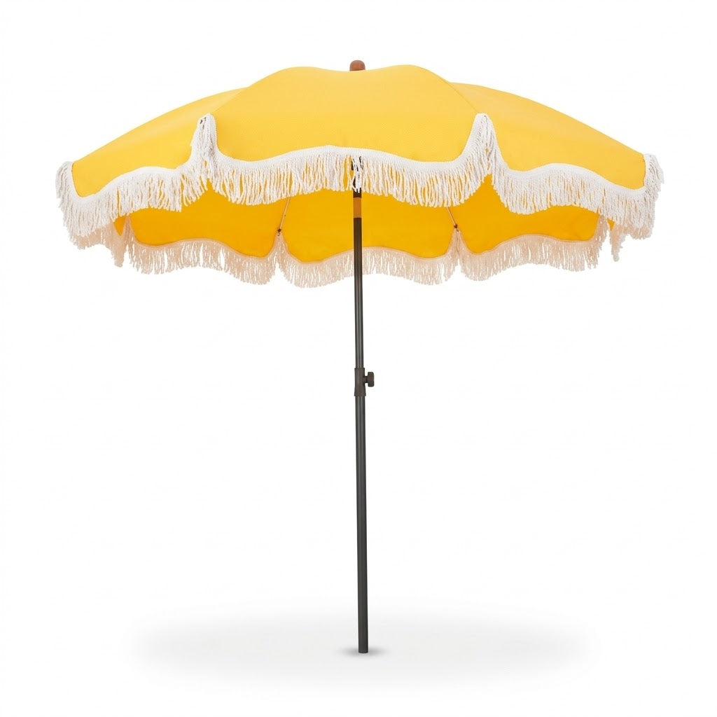 Sunny Yellow Scalloped Fringe Patio Umbrella