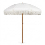Gemini said Vintage White Fringe Beach Umbrella