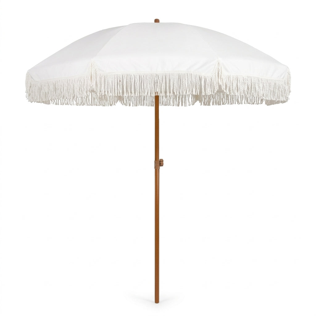 Gemini said Vintage White Fringe Beach Umbrella