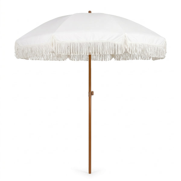 Gemini said Vintage White Fringe Beach Umbrella