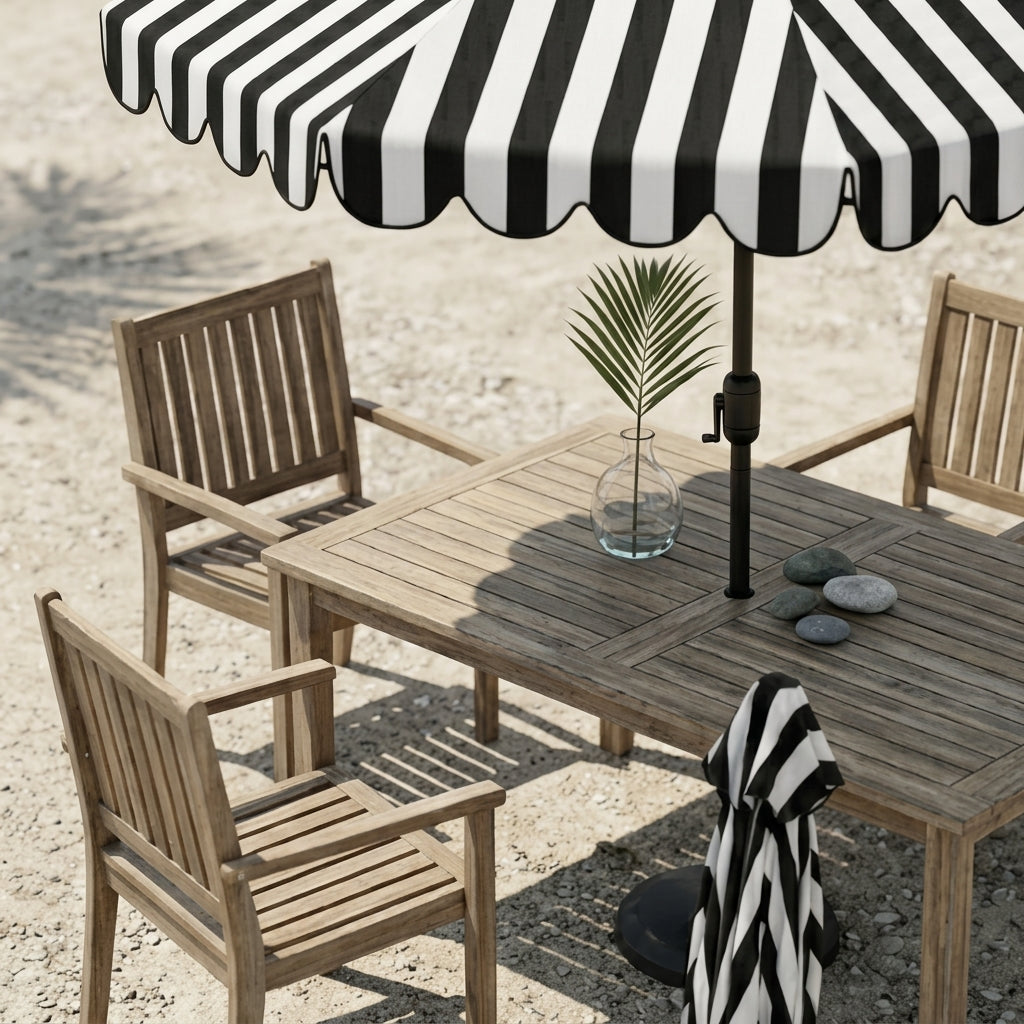 Monochrome Stripe Scalloped Patio Umbrella