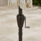 Vintage Blue Floral Scalloped Patio Umbrella with Tassel Fringe