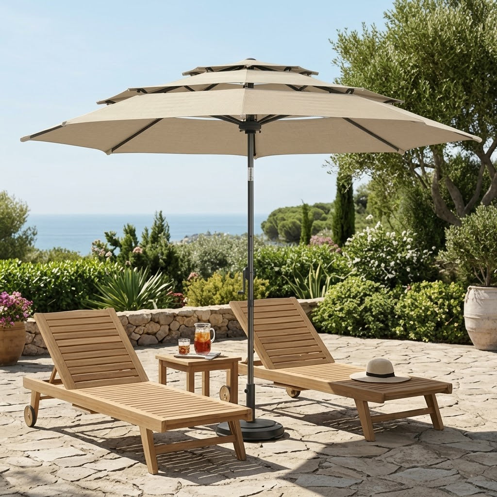 Premium Triple-Tier Vented Patio Umbrella in Beige