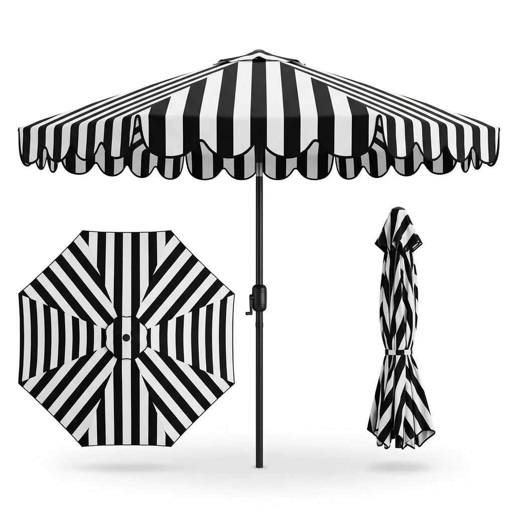 Monochrome Stripe Scalloped Patio Umbrella