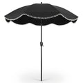 Chic Black Scalloped Patio Umbrella with Pom-Pom Fringe