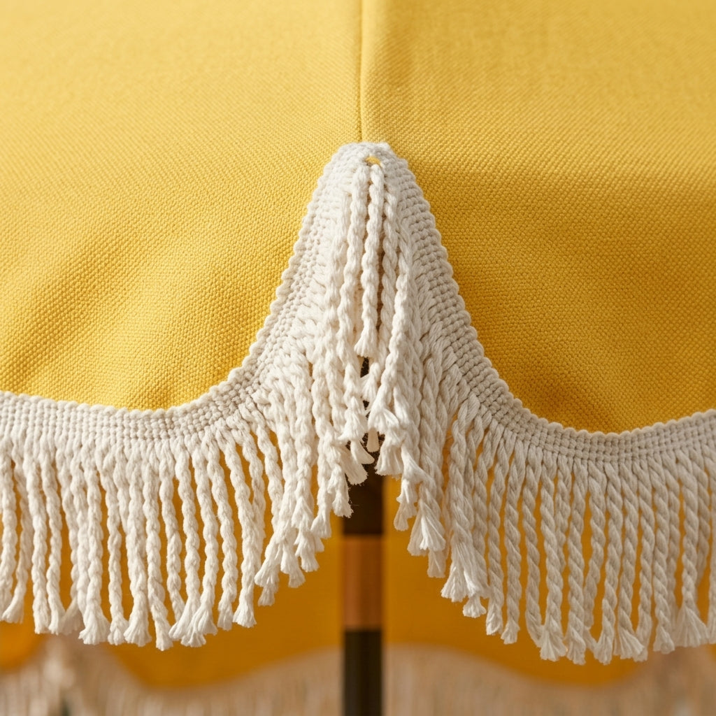 Sunny Yellow Scalloped Fringe Patio Umbrella