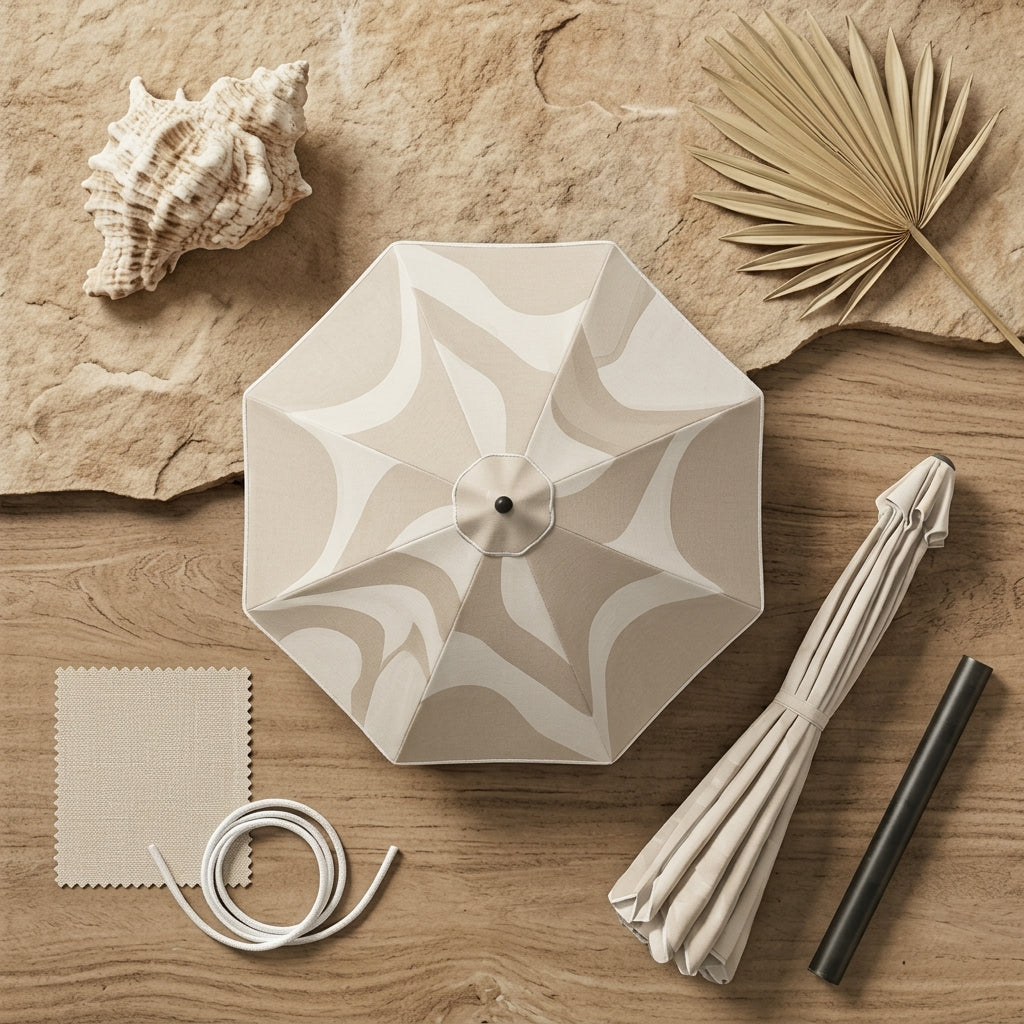 Elegant Scalloped Edge Patio Umbrella in Beige