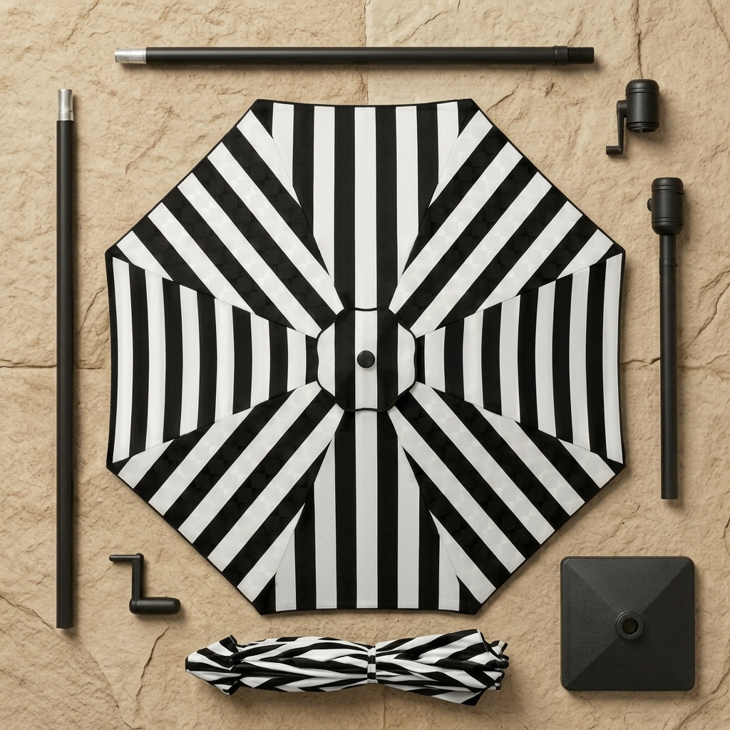 Monochrome Stripe Scalloped Patio Umbrella