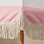 Vintage Pink and White Striped Fringe Beach Umbrella