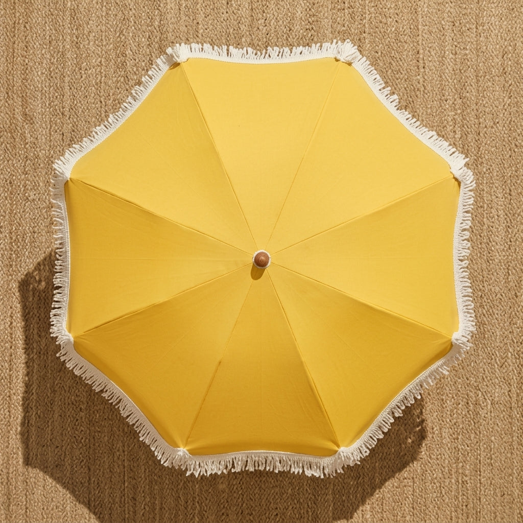 Sunny Yellow Scalloped Fringe Patio Umbrella