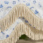 Vintage Blue Floral Scalloped Patio Umbrella with Tassel Fringe