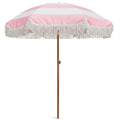 Vintage Pink and White Striped Fringe Beach Umbrella