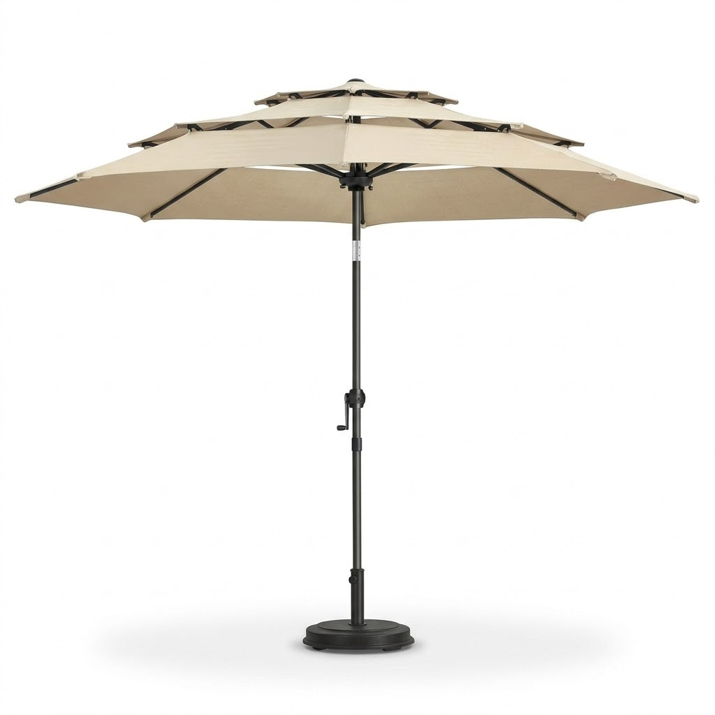Premium Triple-Tier Vented Patio Umbrella in Beige