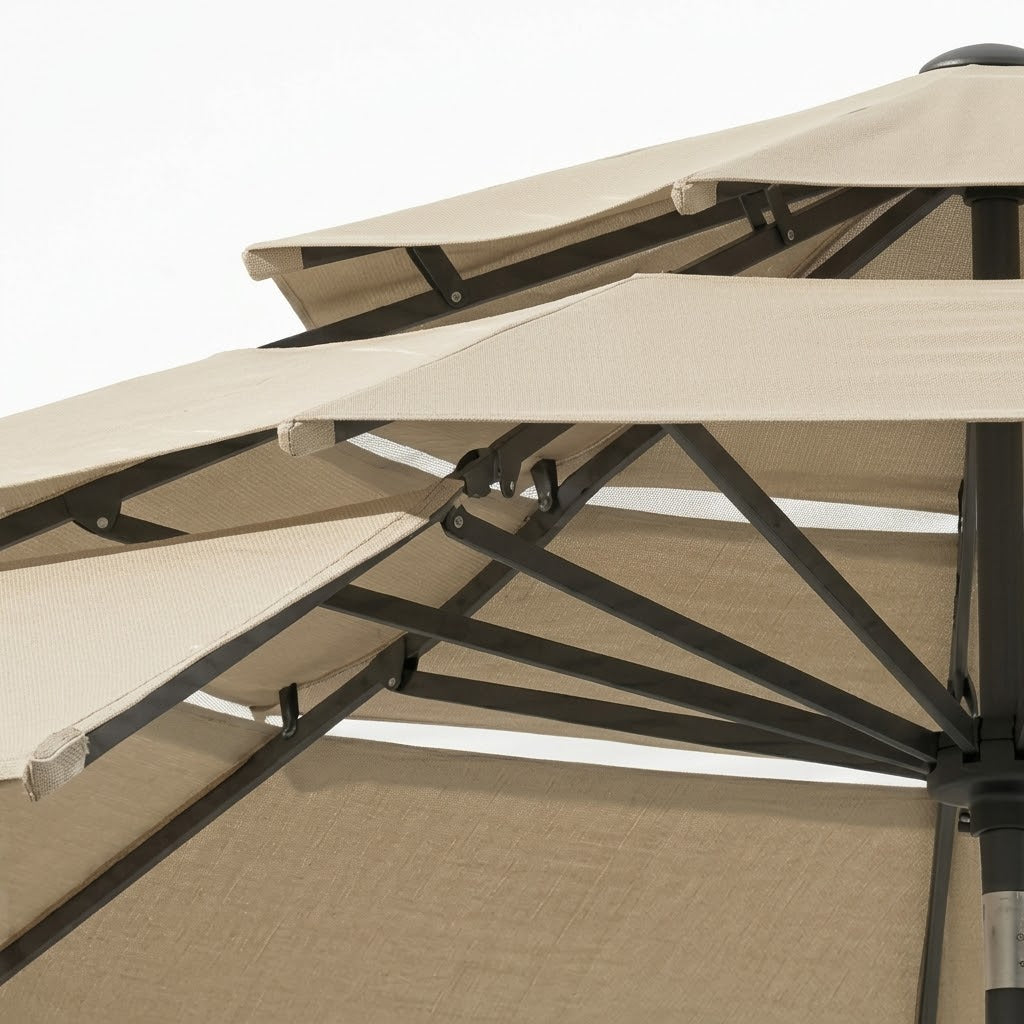 Premium Triple-Tier Vented Patio Umbrella in Beige