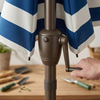 Classic Navy and White Striped Patio Umbrella with Crank Lift
