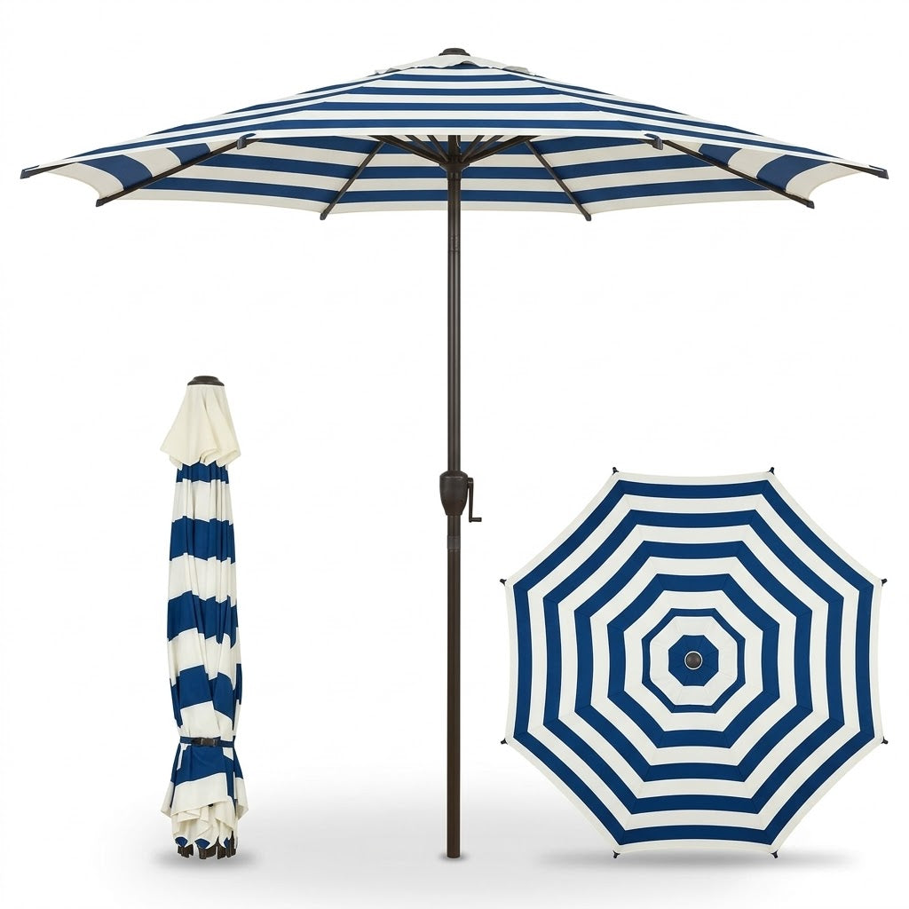 Classic Navy and White Striped Patio Umbrella with Crank Lift