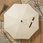 Crank-Lift Patio Umbrella with Tie Strap - Cream Canopy