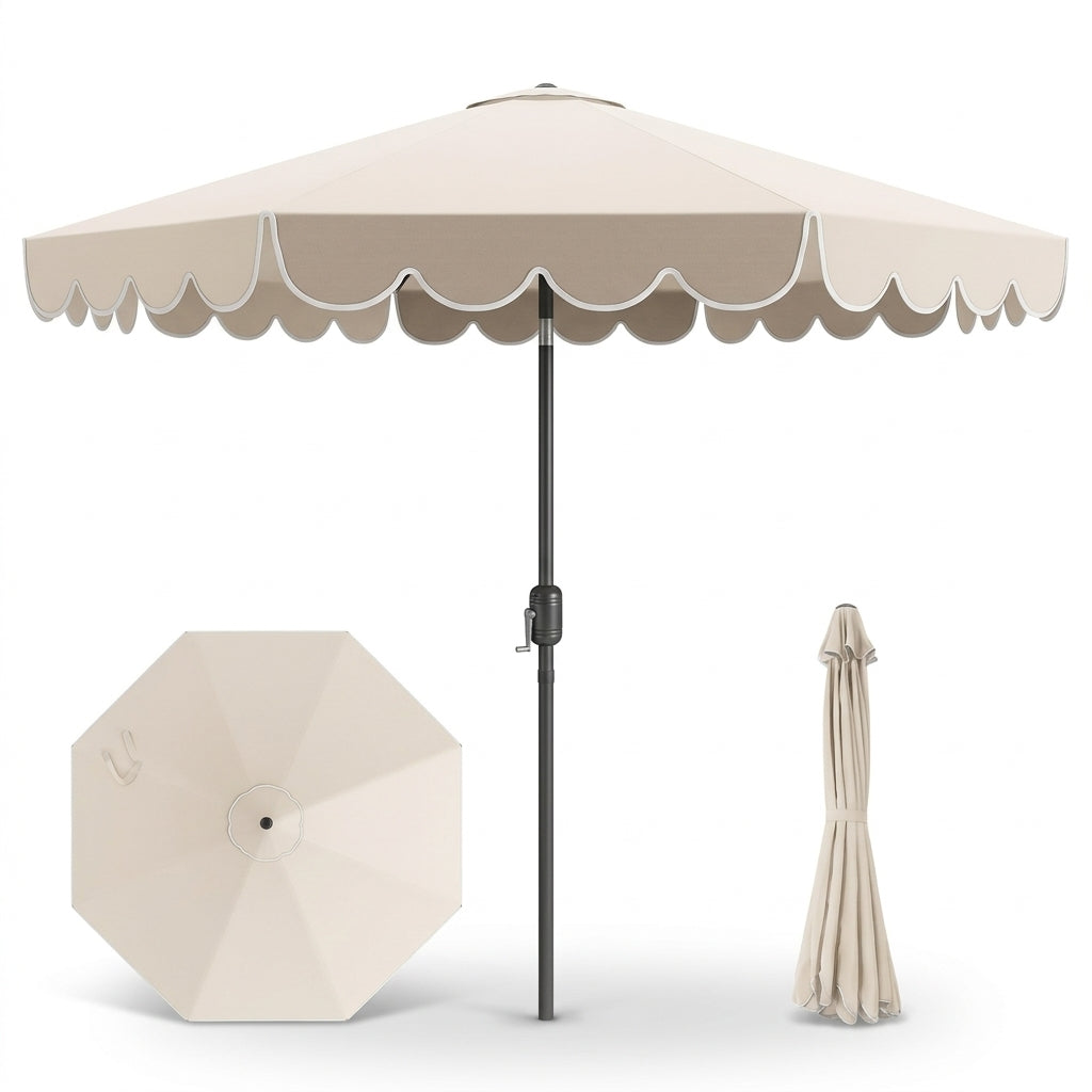 Elegant Scalloped Edge Patio Umbrella in Beige