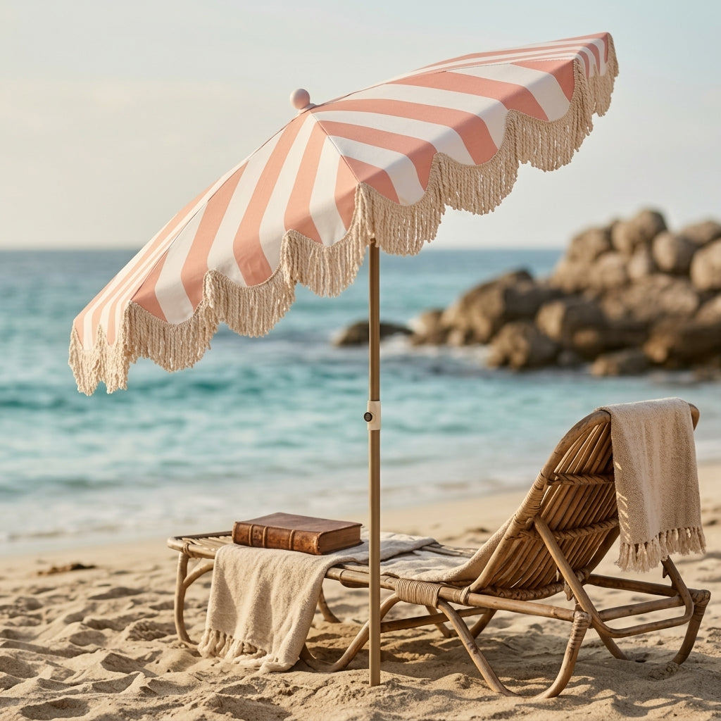 Coral Coast Retro Scalloped Stripe Beach Umbrella