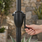 Crank-Lift Patio Umbrella with Tie Strap - Cream Canopy