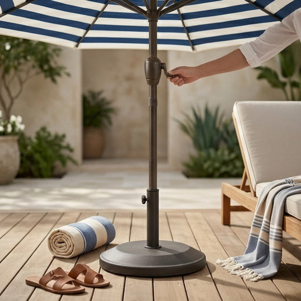 Classic Navy and White Striped Patio Umbrella with Crank Lift