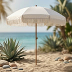 Gemini said Vintage White Fringe Beach Umbrella